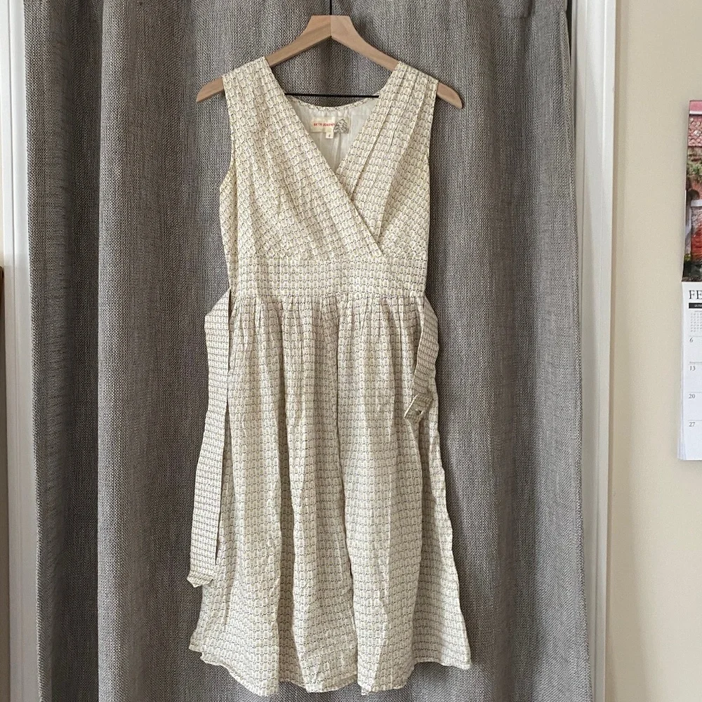 Vintage 1980s Beth Jordan White Floral Belted Pleated Dress - Picture 5 of 11